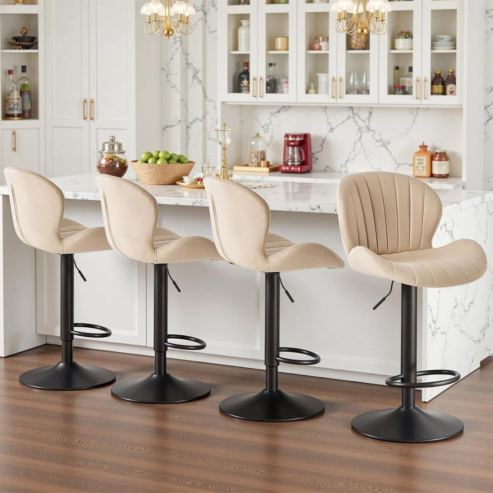 Sweetcrispy Bar Stools Set of 4, Swivel Adjustable Height Fabric Bar Chair