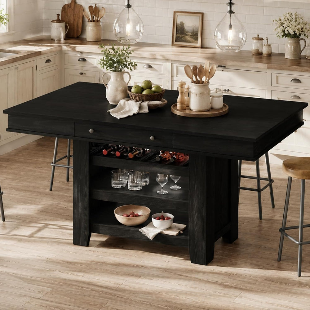 Garvee Rectangular Large Counter Height Dining Table with Storage for 4-6