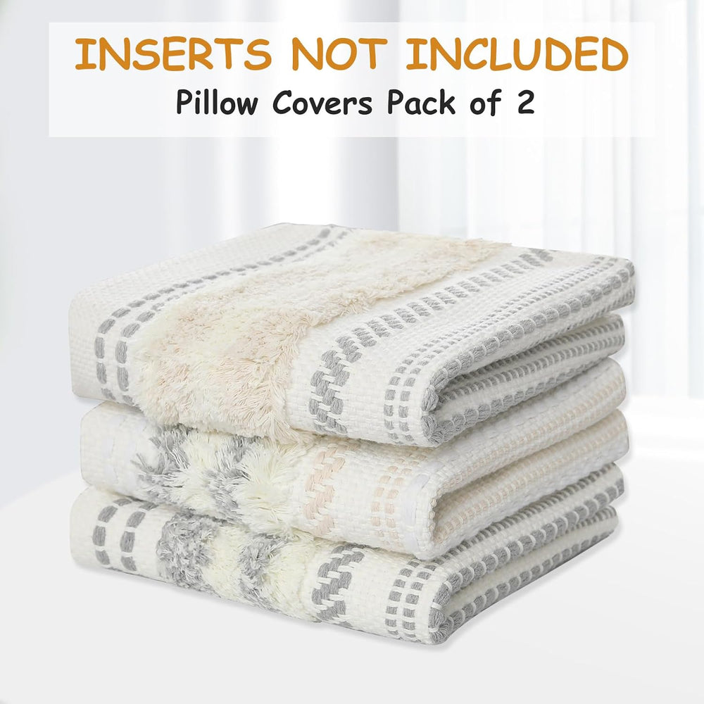 decorUhome Beige and Cream White Throw Pillow Covers 18x18 Set of 2