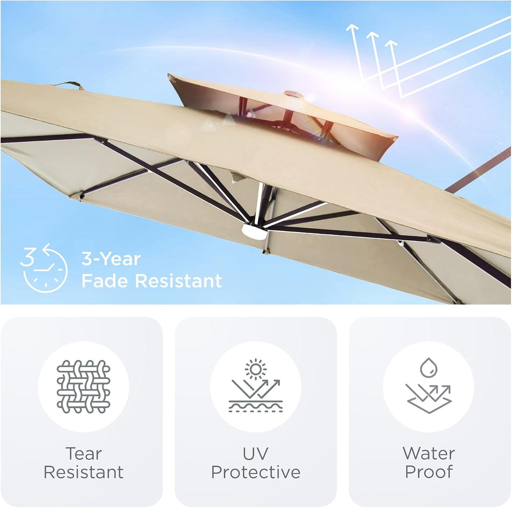 Deconk 9' X 12' Patio Umbrella with LED Lights Outdoor Cantilever Umb...