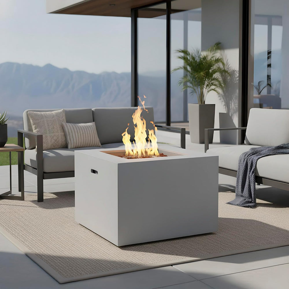 Kinger Home Kai 32-Inch Square Propane Fire Pit Table, Alloy Steel Outdoor Fi...