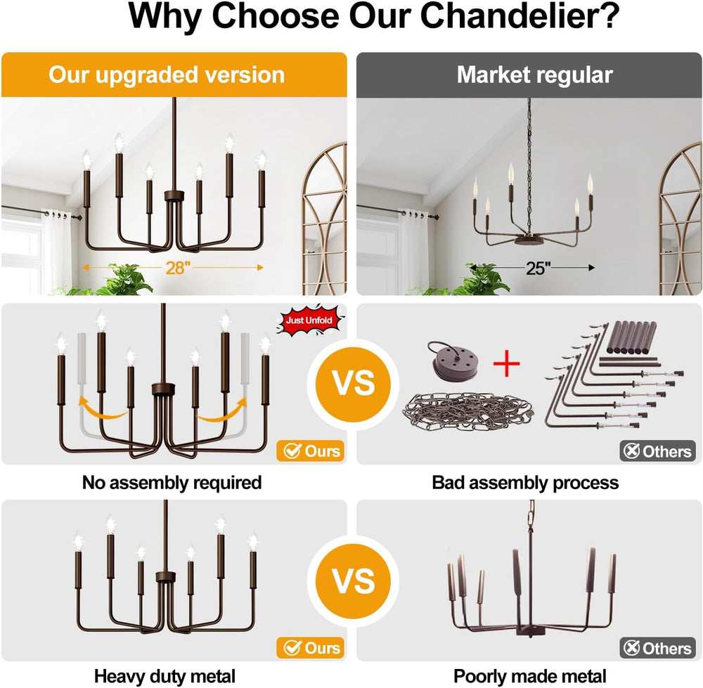 6-Light Farmhouse Chandelier for Dining Room Lighting Fixtures Hanging, Oil-R...