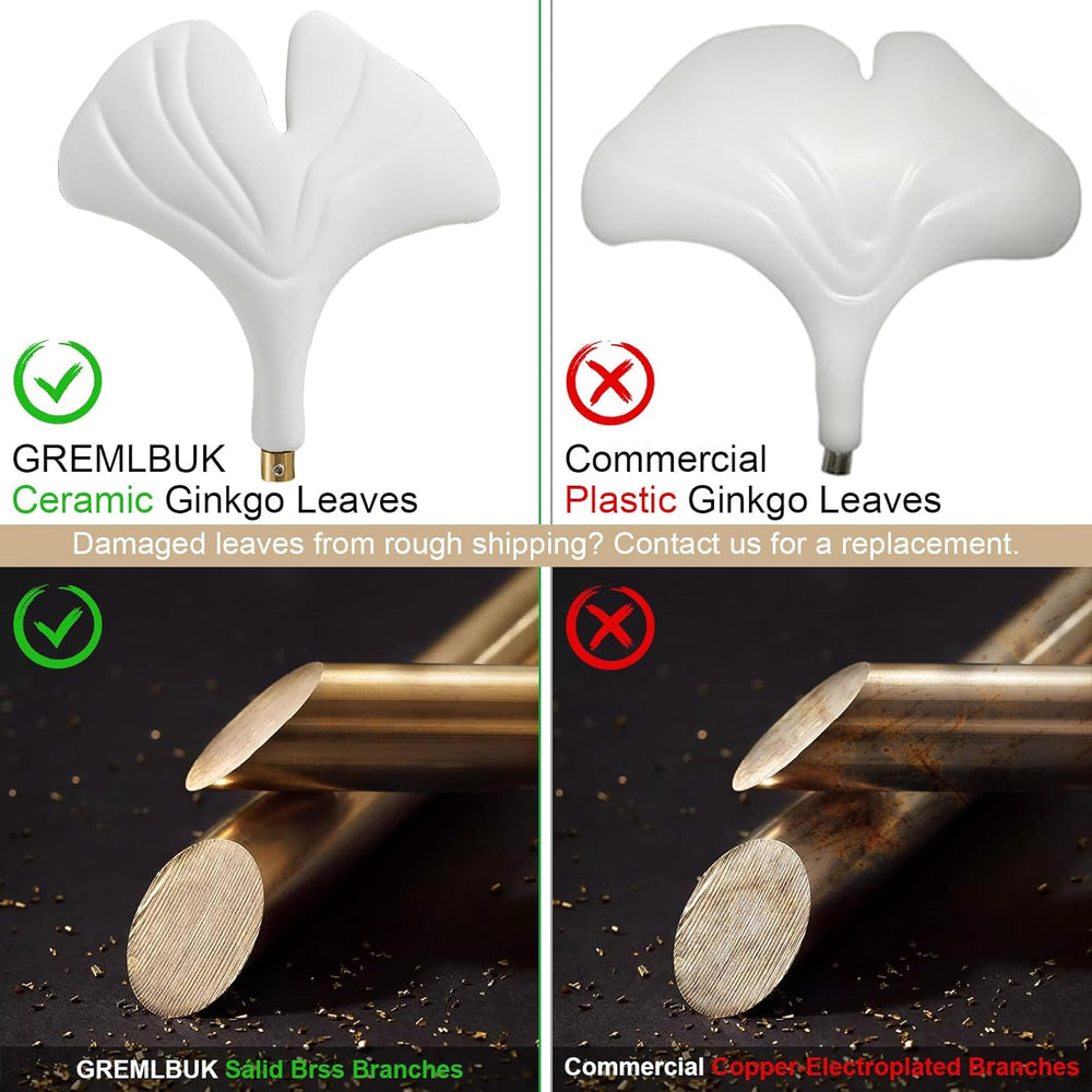 59 Inch White Rectangle Chandelier Gold Ceramic Ginkgo Leaf Chandeliers Brass...