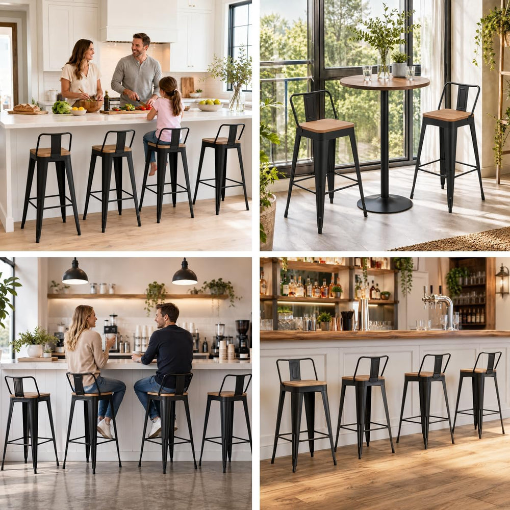 Yongchuang 24" Metal Barstools Set of 4 Counter Bar Stools with Wood Top...