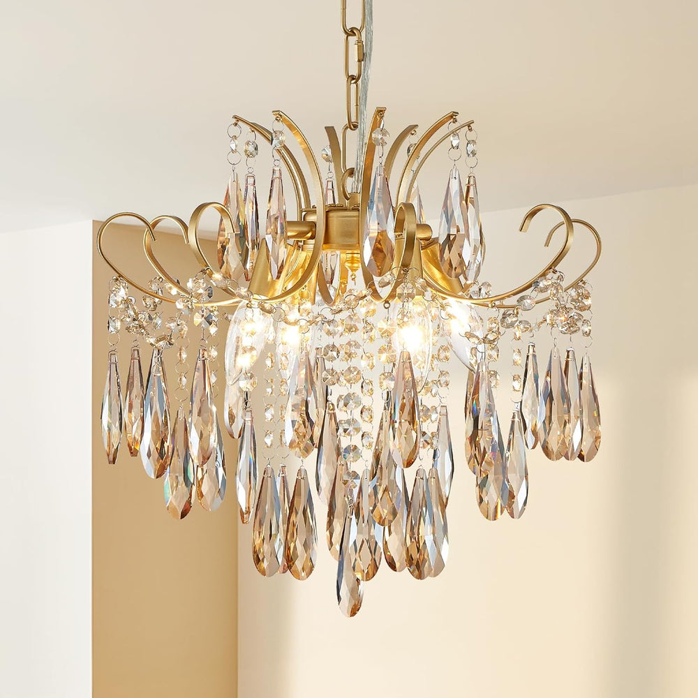 Gold Crystal Chandeliers for Dining Room 4-Light Modern Luxury Light Fixture ...