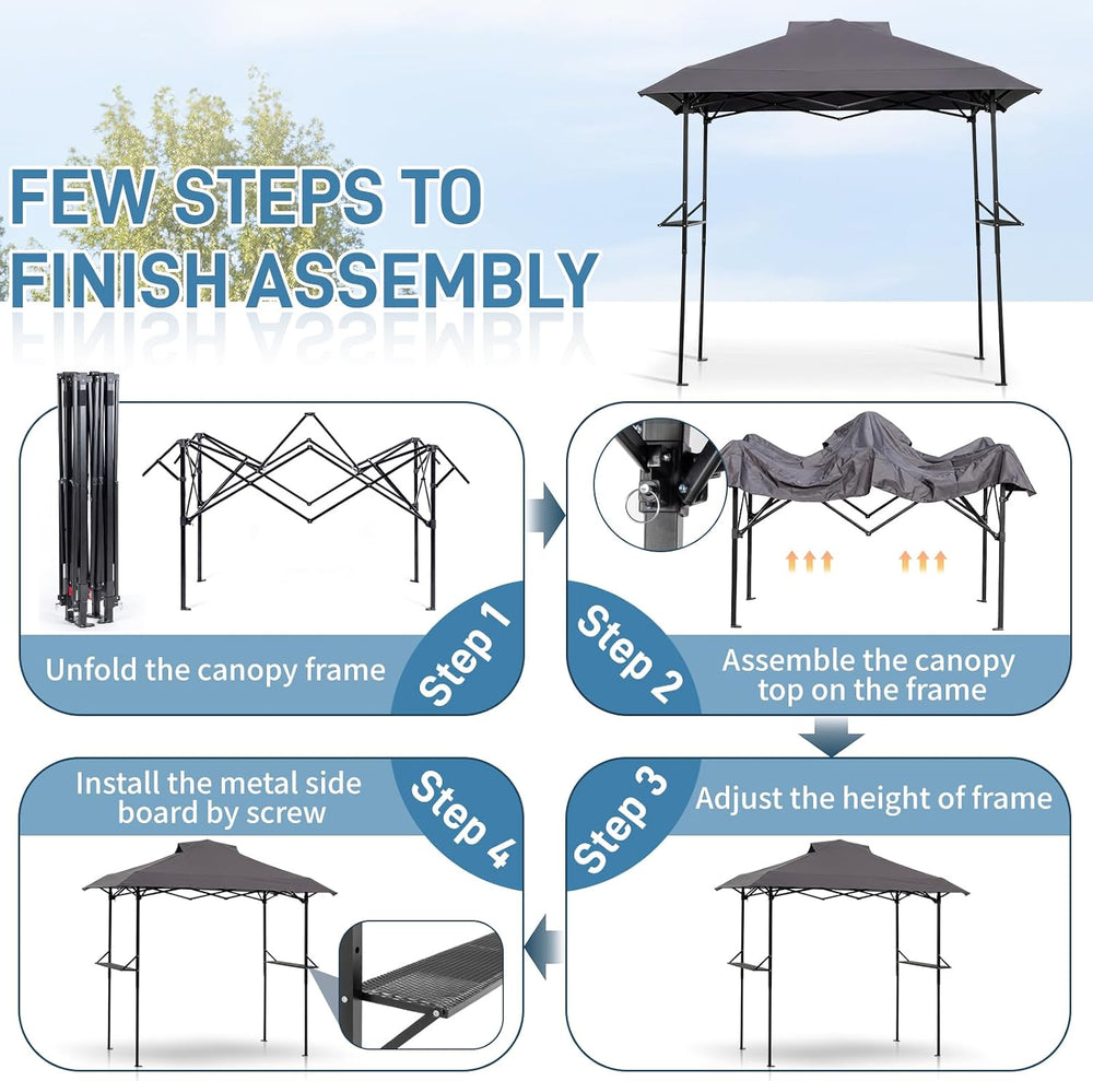 VINGLI 8x5 Pop Up Grill Gazebo BBQ Gazebo with 2 Side Shelves, Outdoor Grill ...