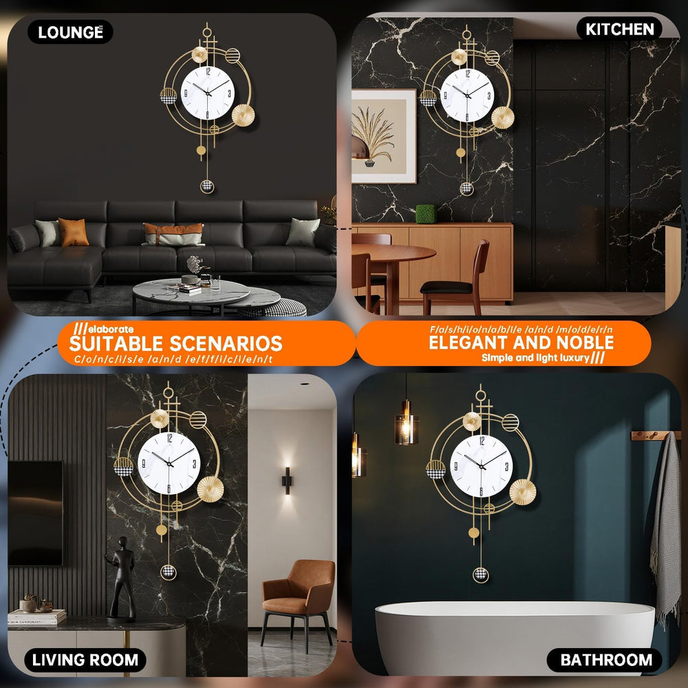 Wall Clock for Living Room, Silent Quality Quartz Battery Operated with Pendu...