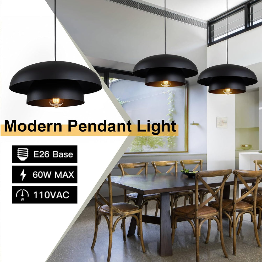 Lingkai 15.7" Black Modern Pendant Light Fixtures, Kitchen Lighting Fixt...