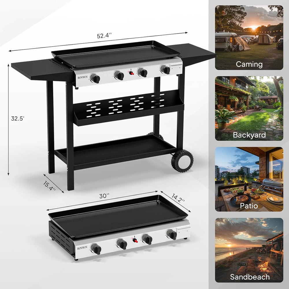 ROVSUN 4 Burner Portable Propane Griddle with Electronic Ignition, 40000 BTU ...