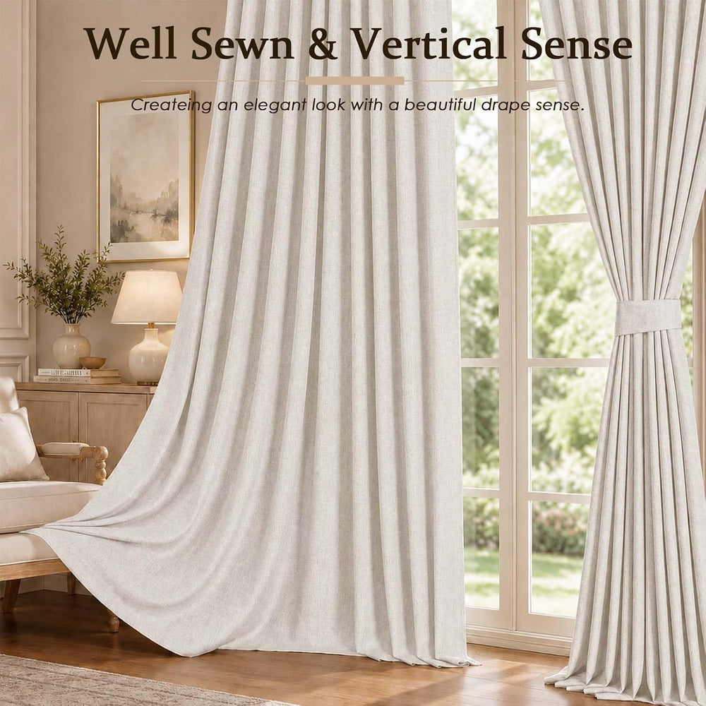 Extra Wide Natural Pinch Pleated Curtains 90 Inches Long 2 Panels Set, Light ...