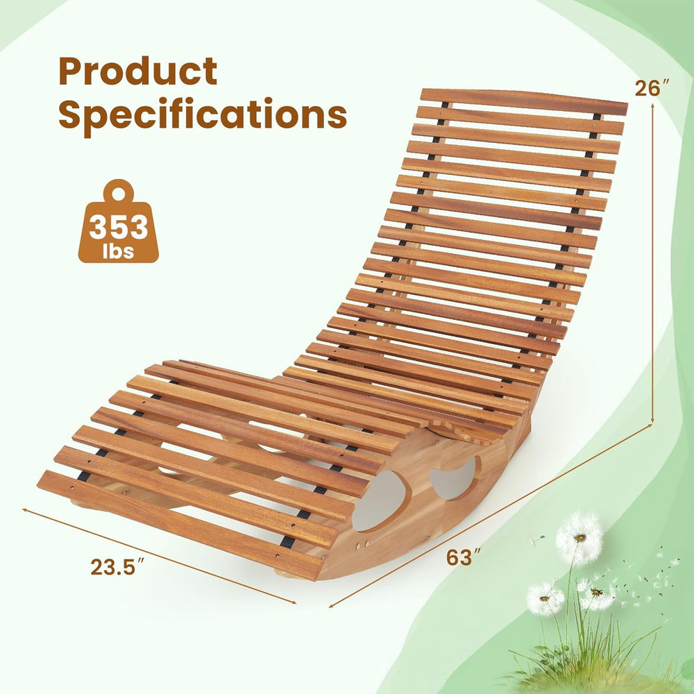 HAPPYGRILL Outdoor Acacia Wood Chaise Lounge, Rocking Chair with High Back, S...