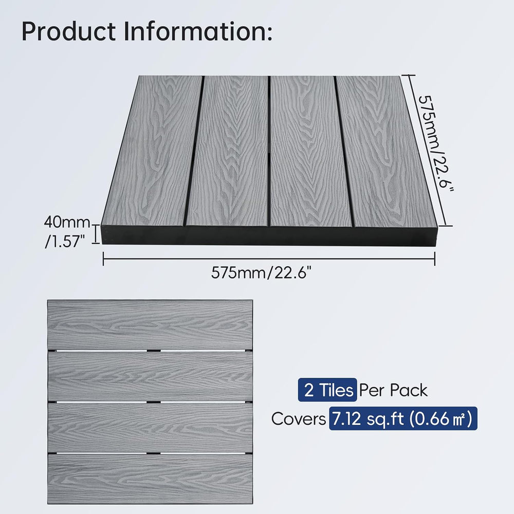 Modular Outdoor Flooring System, 22.6 x 22.6 in Raised Deck Platform, ASA Wea...