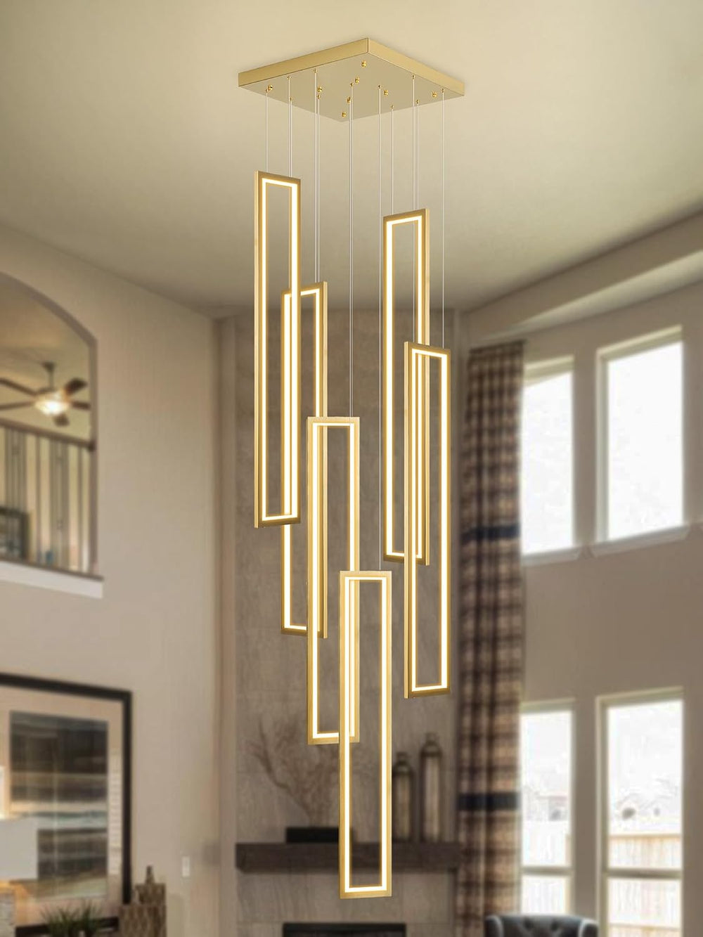 Flashing God ModernLed Gold Chandelier with 6 Ring Foyer Chandeliers,Larger H...