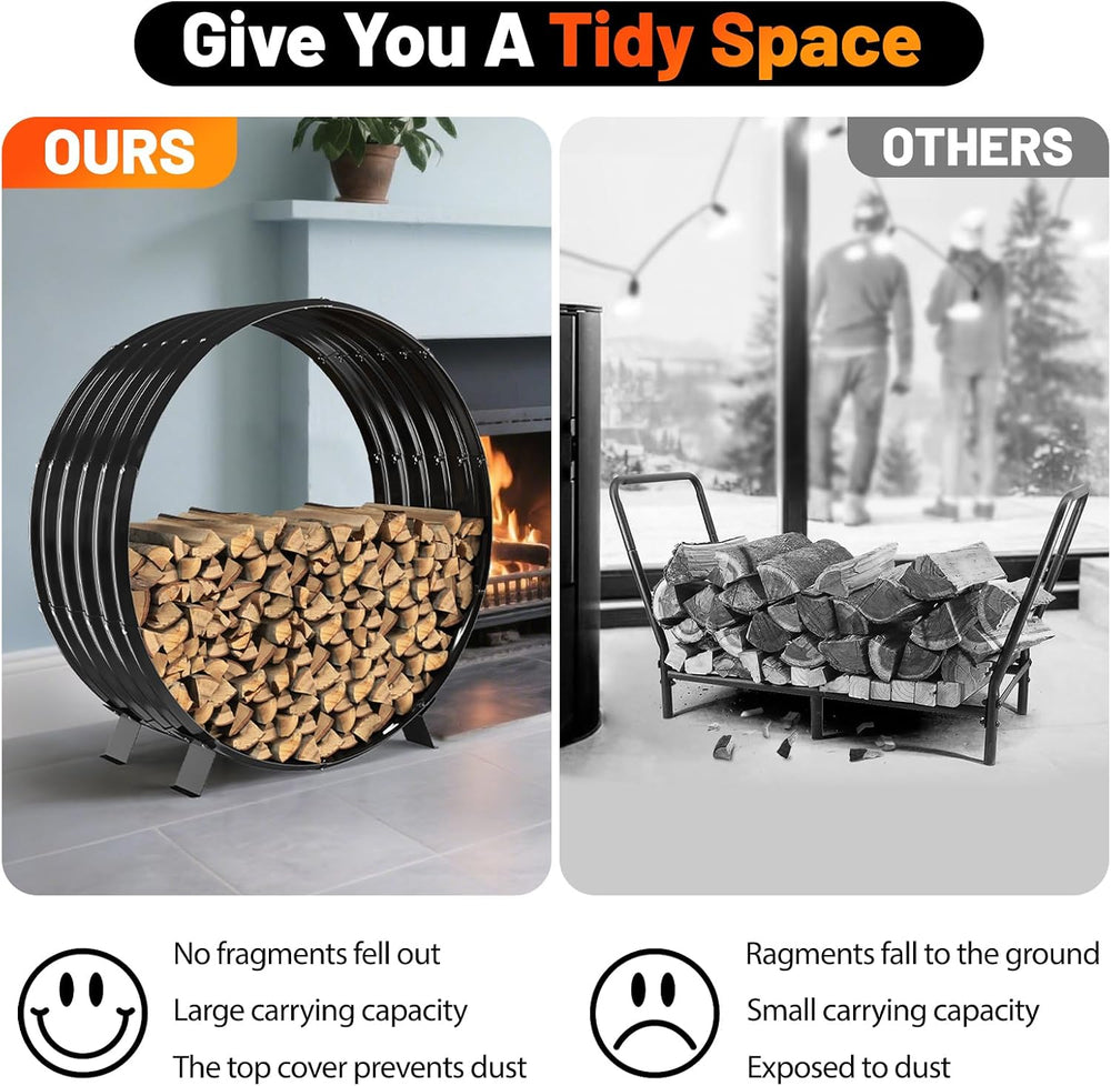 40" Round Metal Firewood Rack Circle with 4X Metal Support Outdoor / Indoor