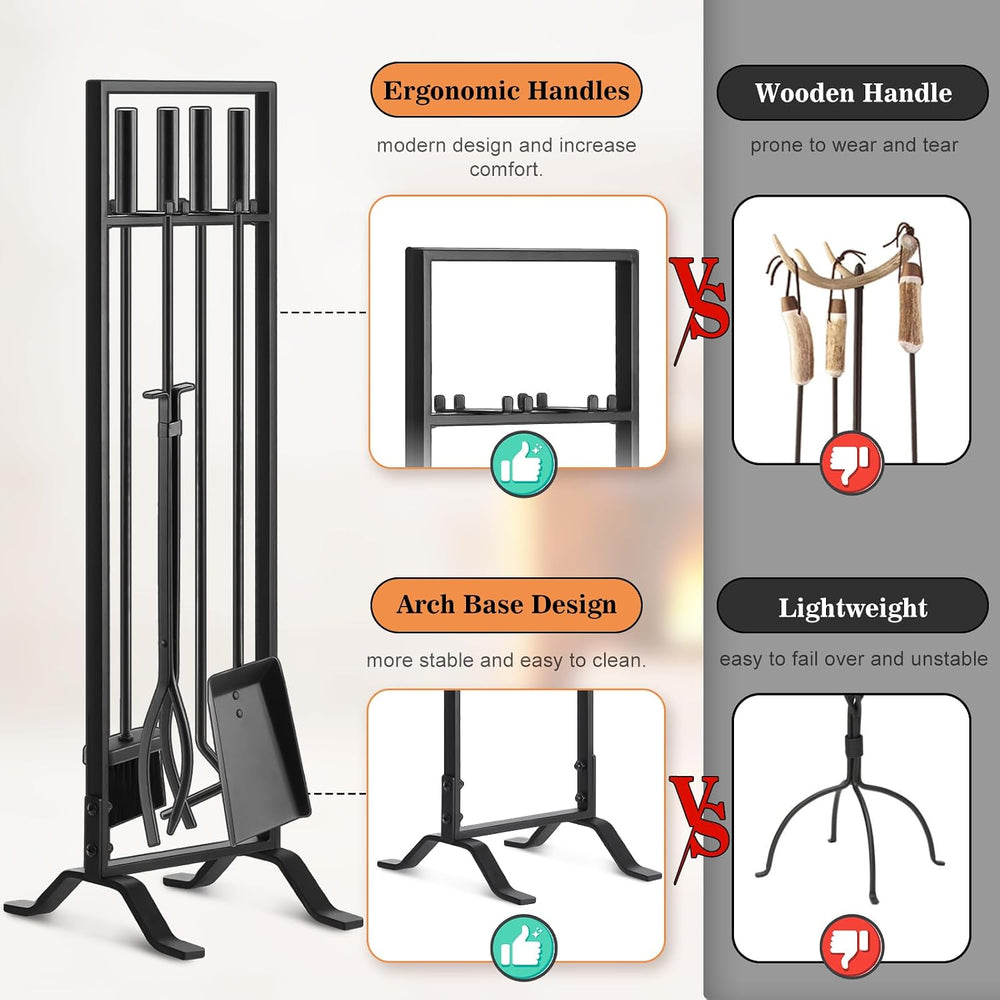 Gtongoko Premium 5 Pcs Wrought Iron Fireplace Tools Set for Outdoor/Indoor,Fi...