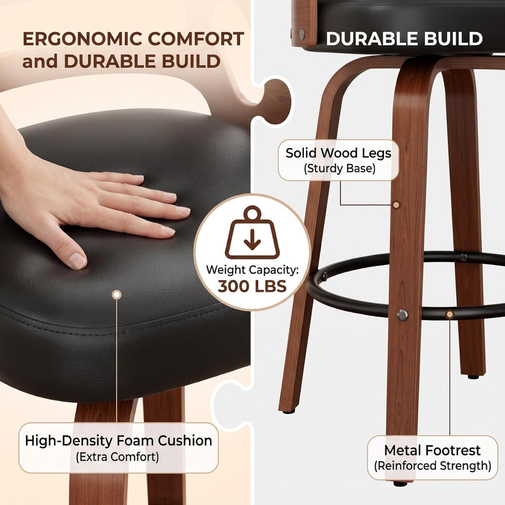FevorFurn 26 Inch Swivel Bar Stools Set of 3, Upholstered Bar Chairs for Kitc...