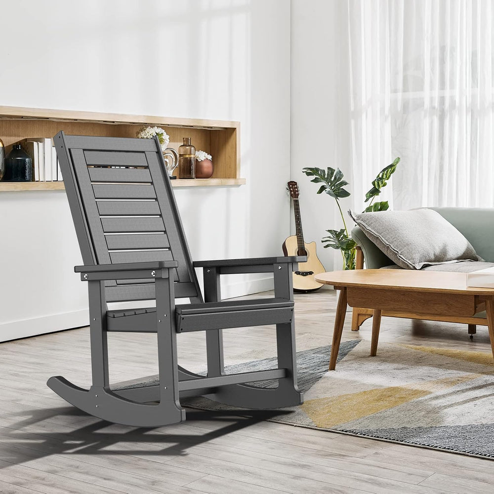 GREENVINES Oversized Outdoor Rocking Chairs Set of 4, HDPE Rocker, Grey