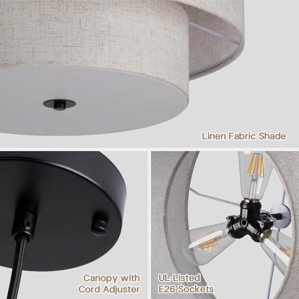 18" Modern Double Drum Fabric Pendant Light, Large Hanging Ceiling Chand...