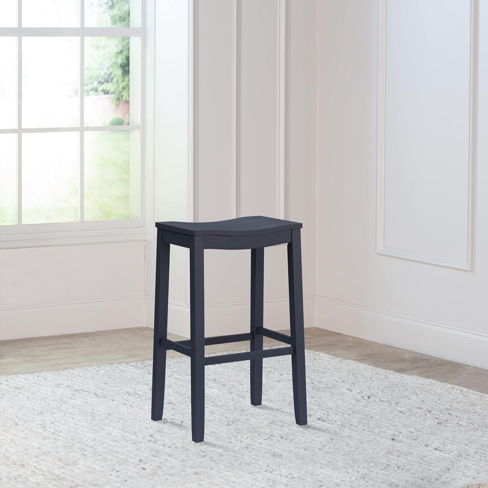 Hillsdale Fiddler Wood Backless Bar Height Stool with Saddle-Style Seat, Navy
