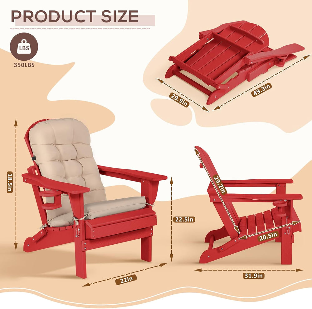 Adirondack Chair with Cushion & Cup Holder, HDPE Folding Adirondack Chair...
