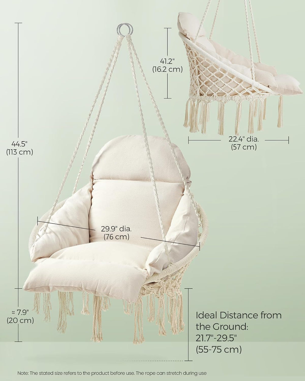 SONGMICS Hanging Chair, Boho Swing Chair with Large, Thick Cushion