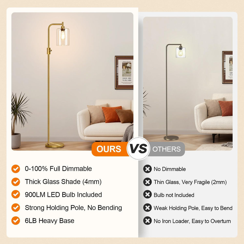 【Upgraded】 Dimmable Floor Lamp for Living Room with Clear Glass Lampshade, Br...