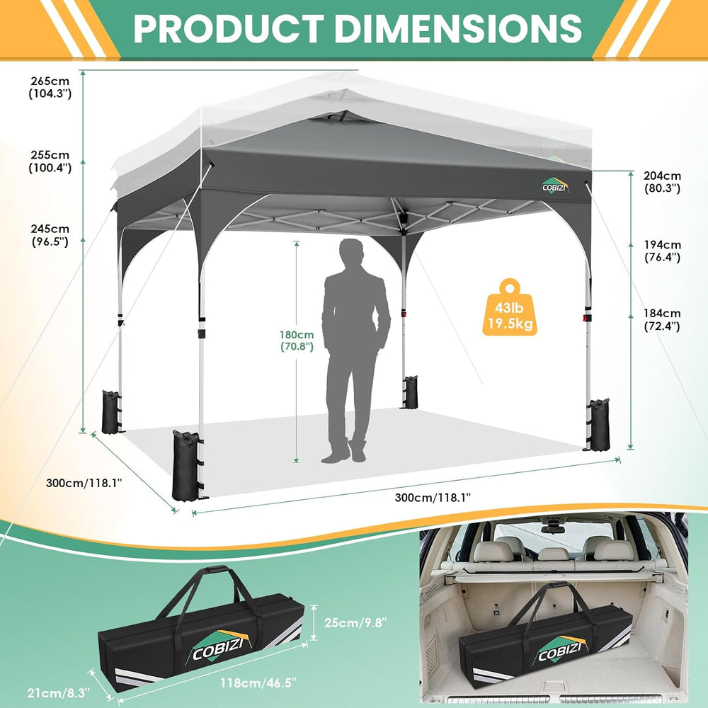 COBIZI 10x10 Pop Up Canopy with 3 Sidewalls, 1-Person Setup, Waterproof