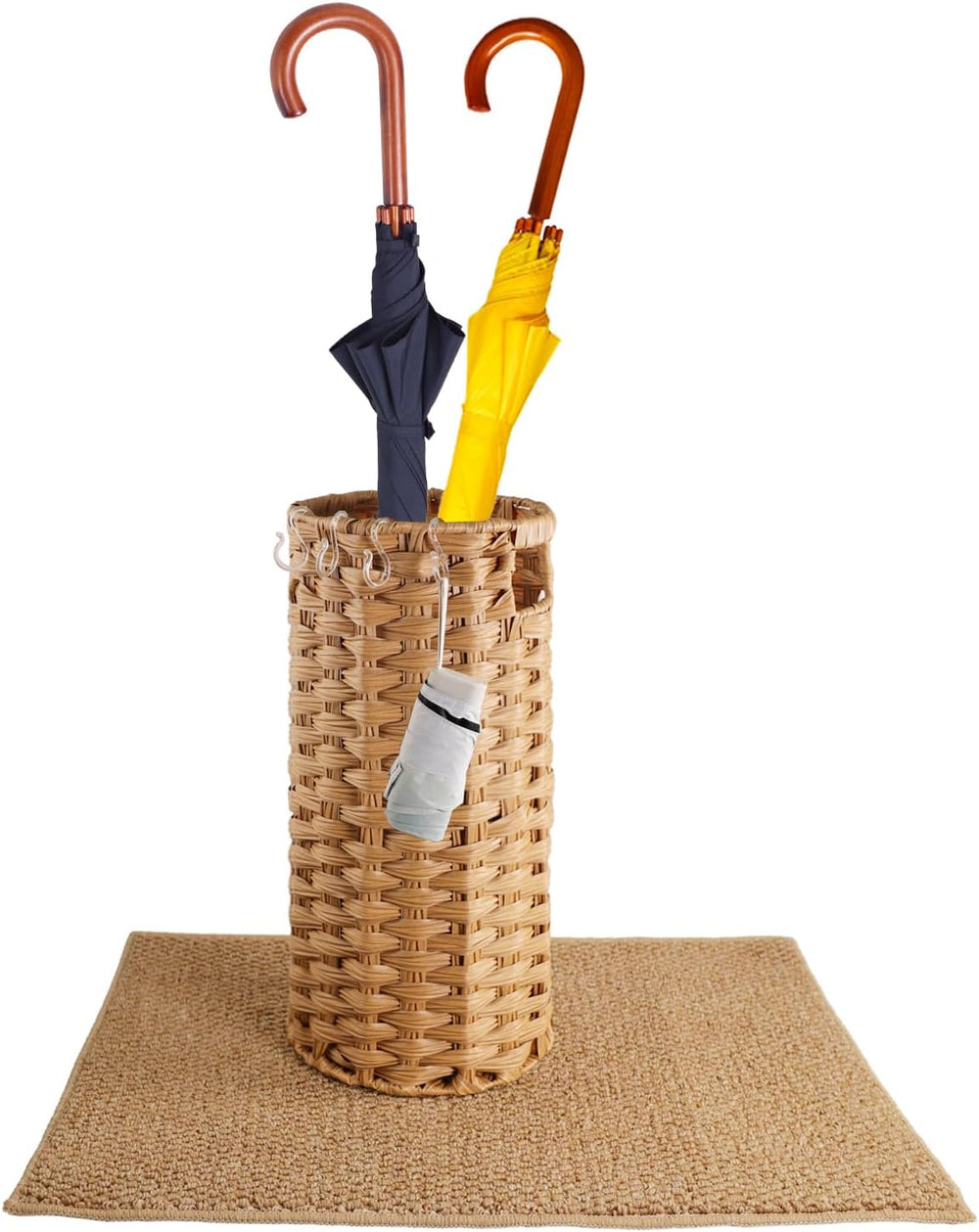 Rattan Umbrella Stand for Entryway,Hand-Woven Umbrella Holder Indoor with Doo...