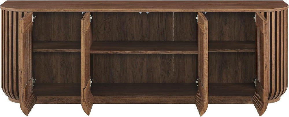 Modway Fortitude 75" Fluted Curved Sideboard Buffet with 4 Doors in Waln...
