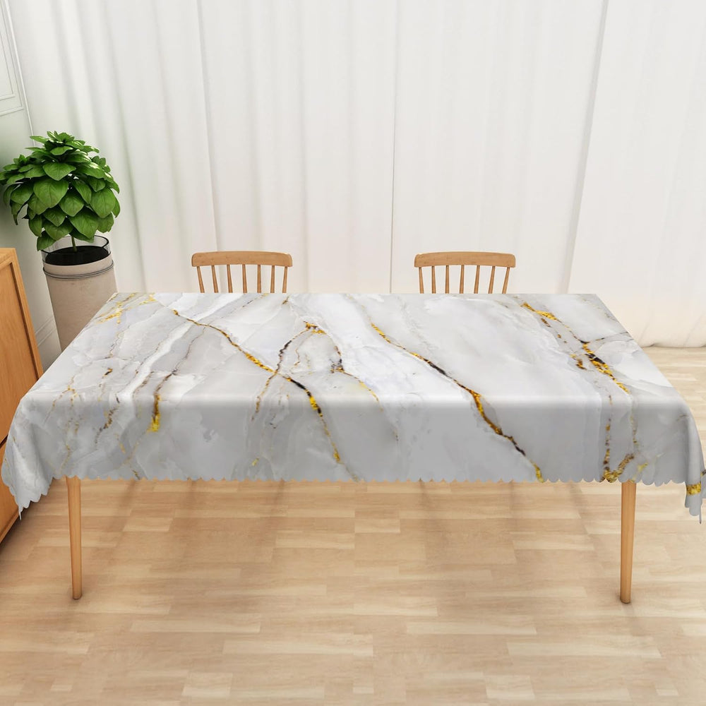 Grey Gold Marble Rectangle Tablecloth, 60x140 Inch Abstract Modern Gold Crack...