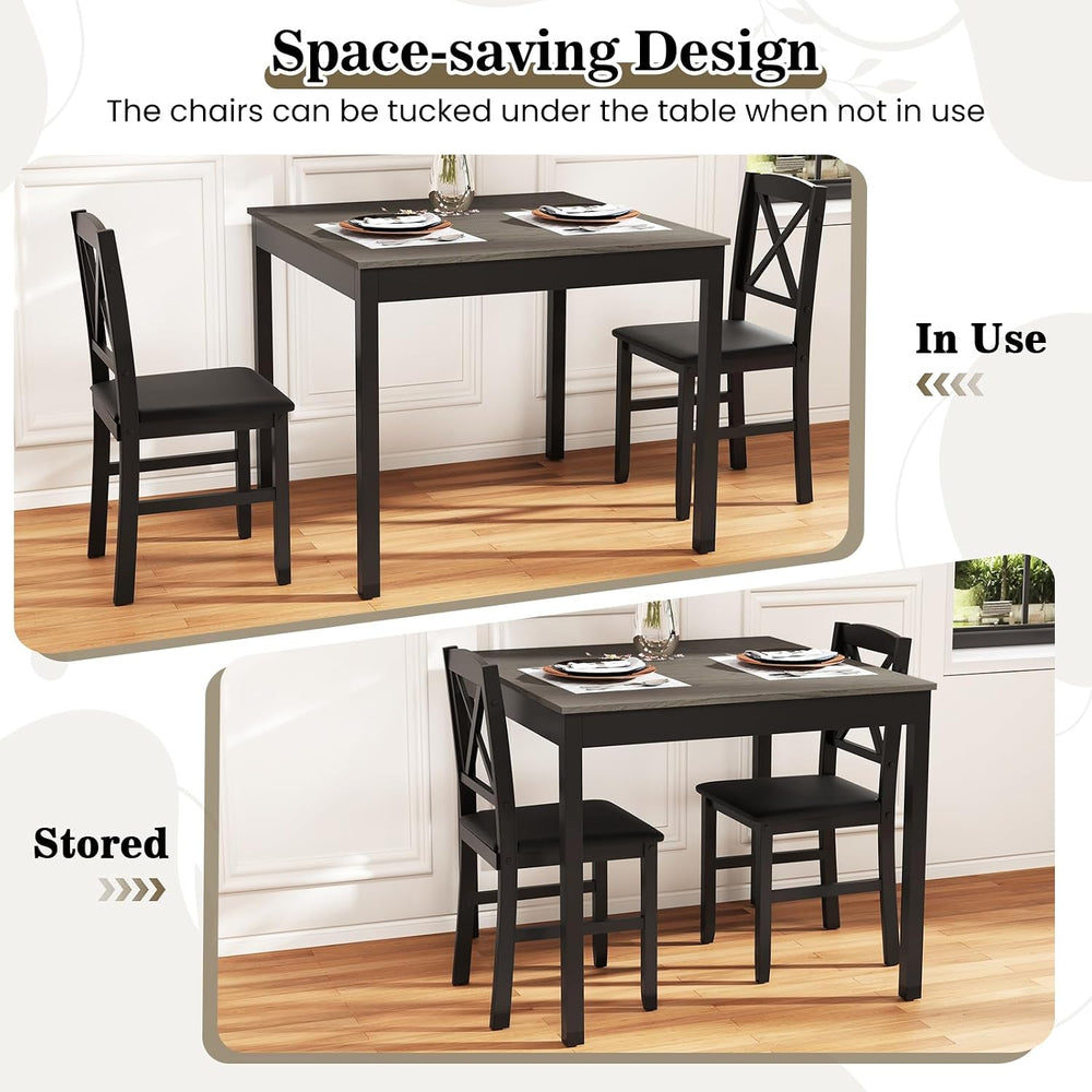GIANTEX 3-Piece Dining Table Set for 2 - Small Wooden Kitchen Table with Upho...