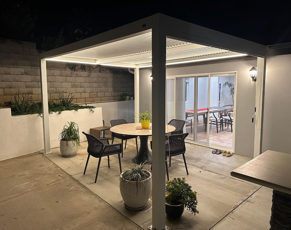 PURPLE LEAF Louvered Pergola 12' x 16' with LED Adjustable Aluminum O...