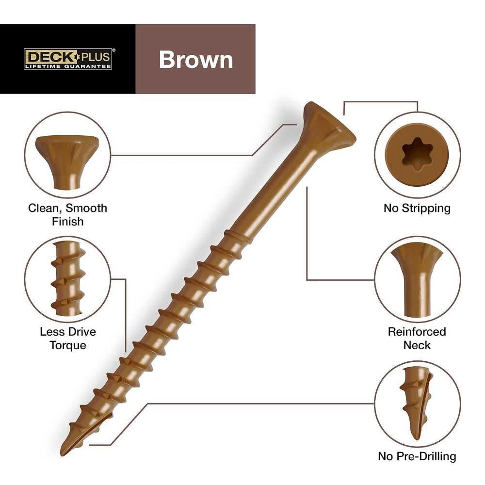 Deck Plus Deck Screws, #10 x 4in, 215 Pieces,5 Lb Box, Brown