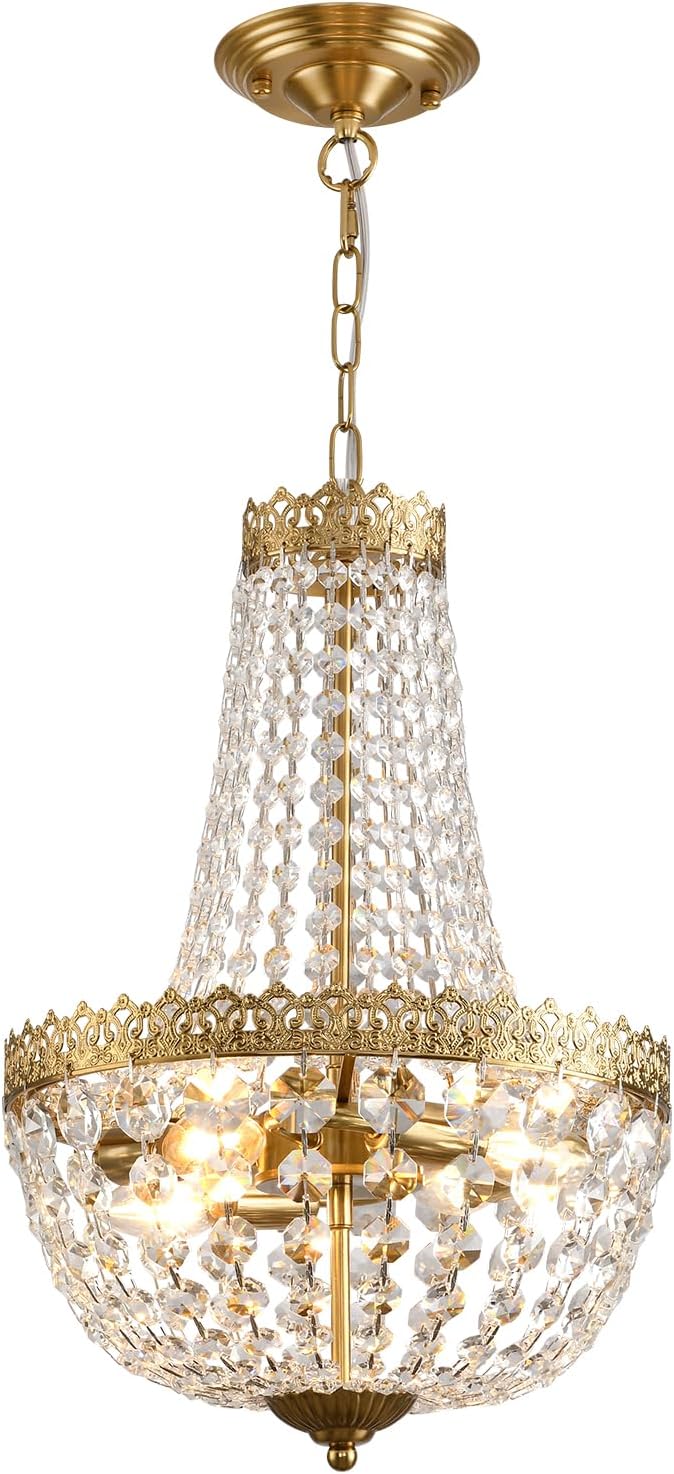 Mini French Country Crystal Vintage Small Brass Chandelier Lighting