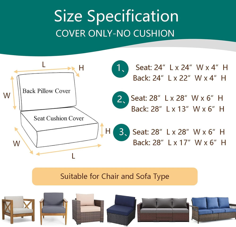 Patio Cushion Covers Replacement 24x24x4, 24x22x4, Tan, 4Pcs