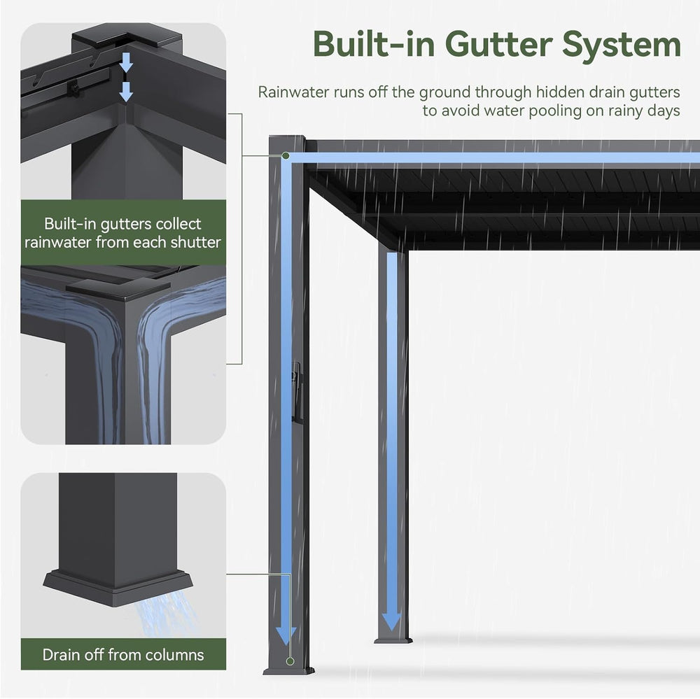 Aoxun Louvered Pergola 10x12, 3.8" Thick Posts, 82.5 MPH Wind Resistance