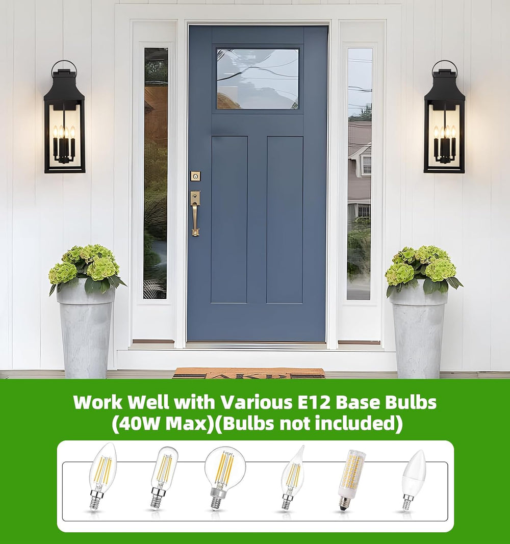 25'' Large Outdoor Wall Lights, Modern Black Exterior Sconce Light Fi...