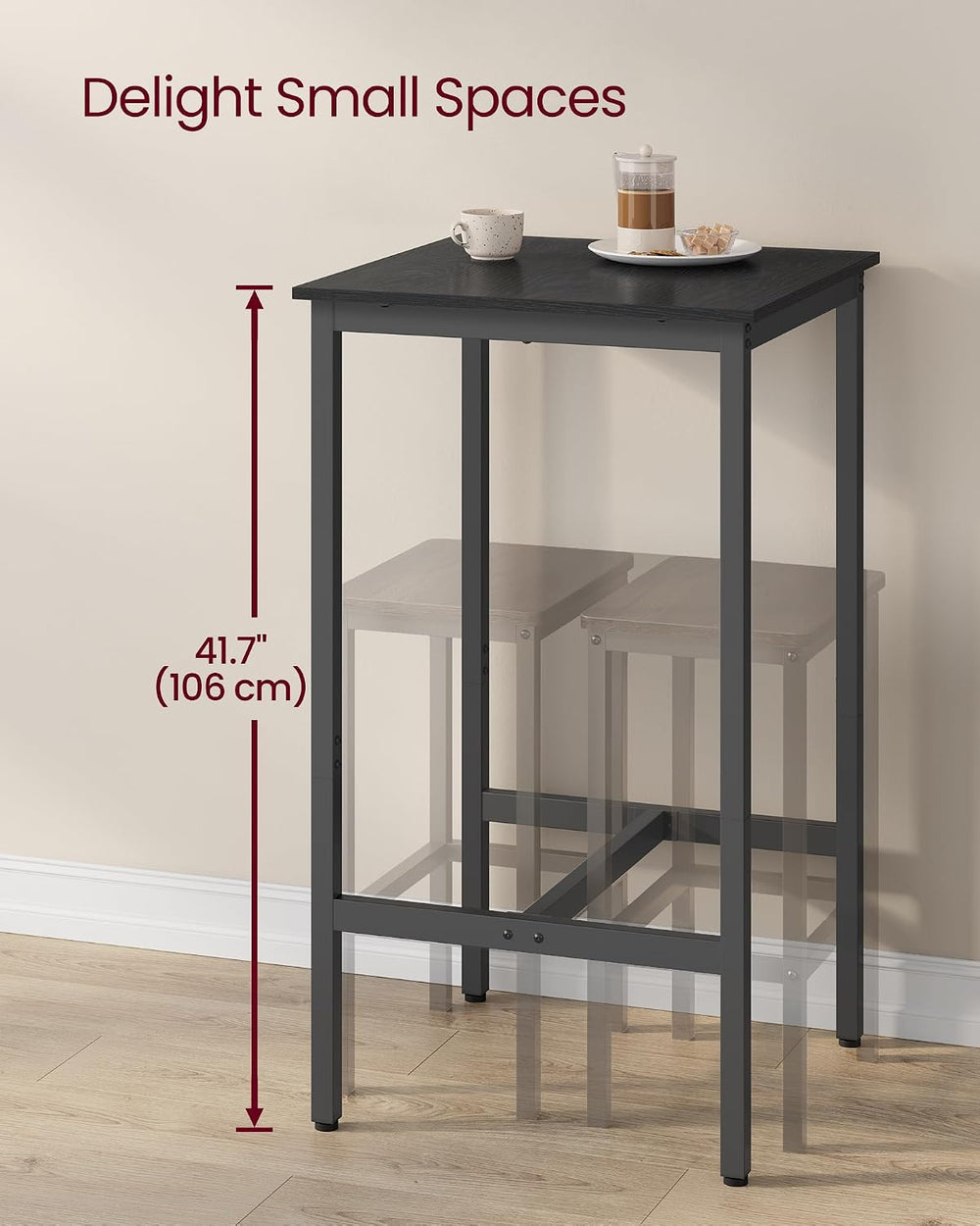 VASAGLE Bar Table, High Top Pub Table, Square, Metal Frame
