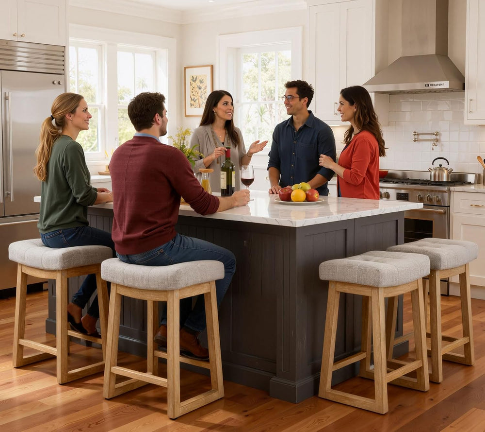 Counter Height Bar Stools Set of 3, 24 Inch Backless Upholstered Counter Stoo...