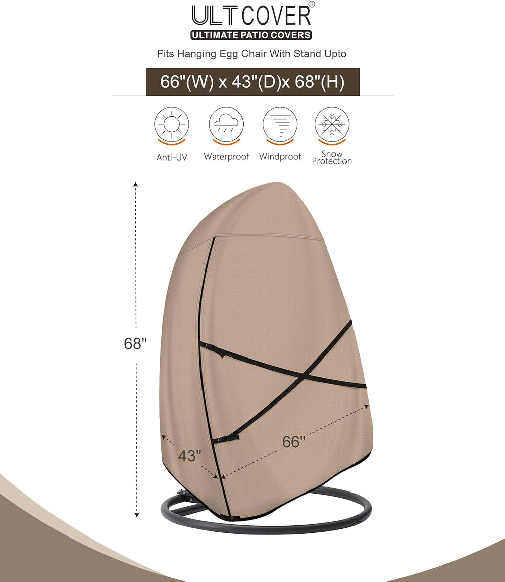 ULTCOVER Patio Hanging Egg Chair Cover, 66W x 43D x 68H in