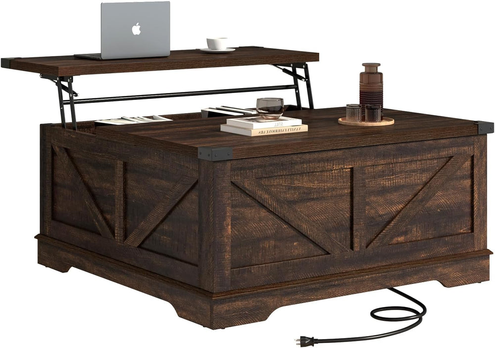 Hlivelood 40” Large Farmhouse Lift Top Coffee Table with Power Outlets and La...
