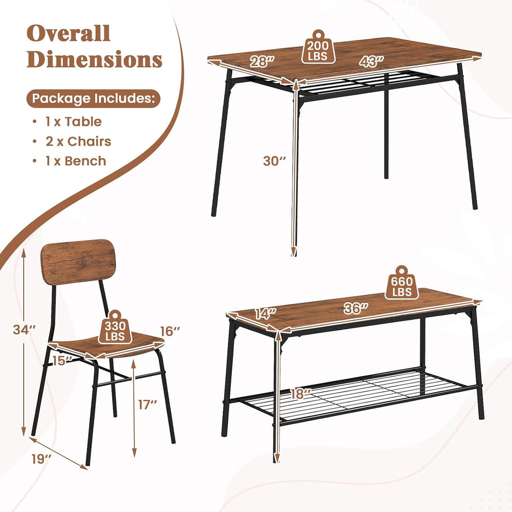 Tangkula Dining Table Set for 4, Square Kitchen Table & Chair Set w/Stora...