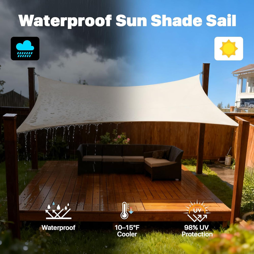 Amgo 14' x 14' Beige Square Waterproof Sun Shade Sail UPF50+ Canopy A...