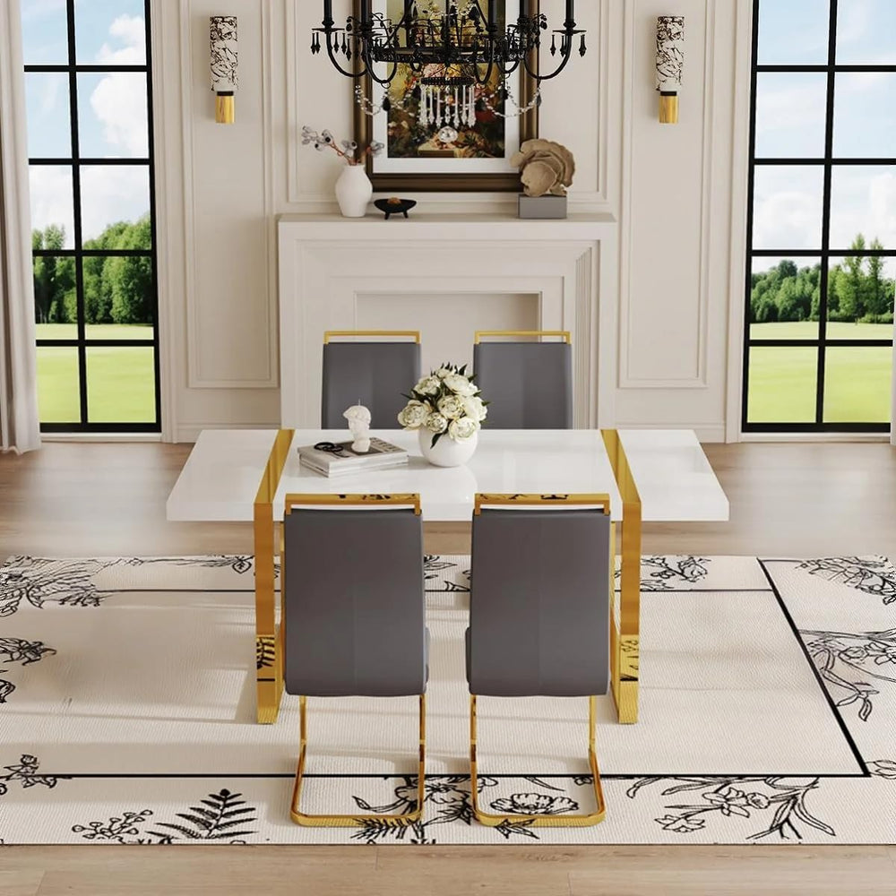 Modern Dining Table Set for 4, 55'' Dining Room Table Set with 4 Faux...