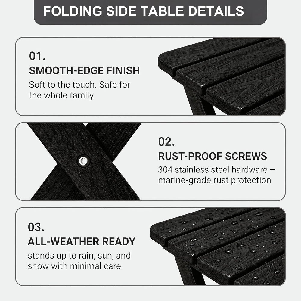 Folding Outdoor Side Table,Small HDPE Patio Table,All-Weather Compact Portabl...