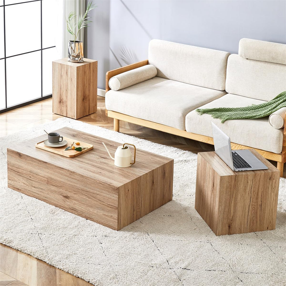 Modern Faux Marble Coffee Table Set for Living Room - Wooden Center Table Set...