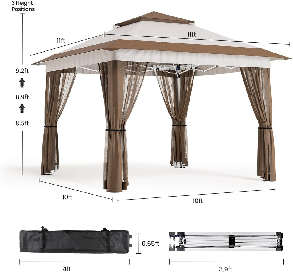 Bealife 11x11 Pop Up Gazebo Tent with Mosquito Netting - Beige