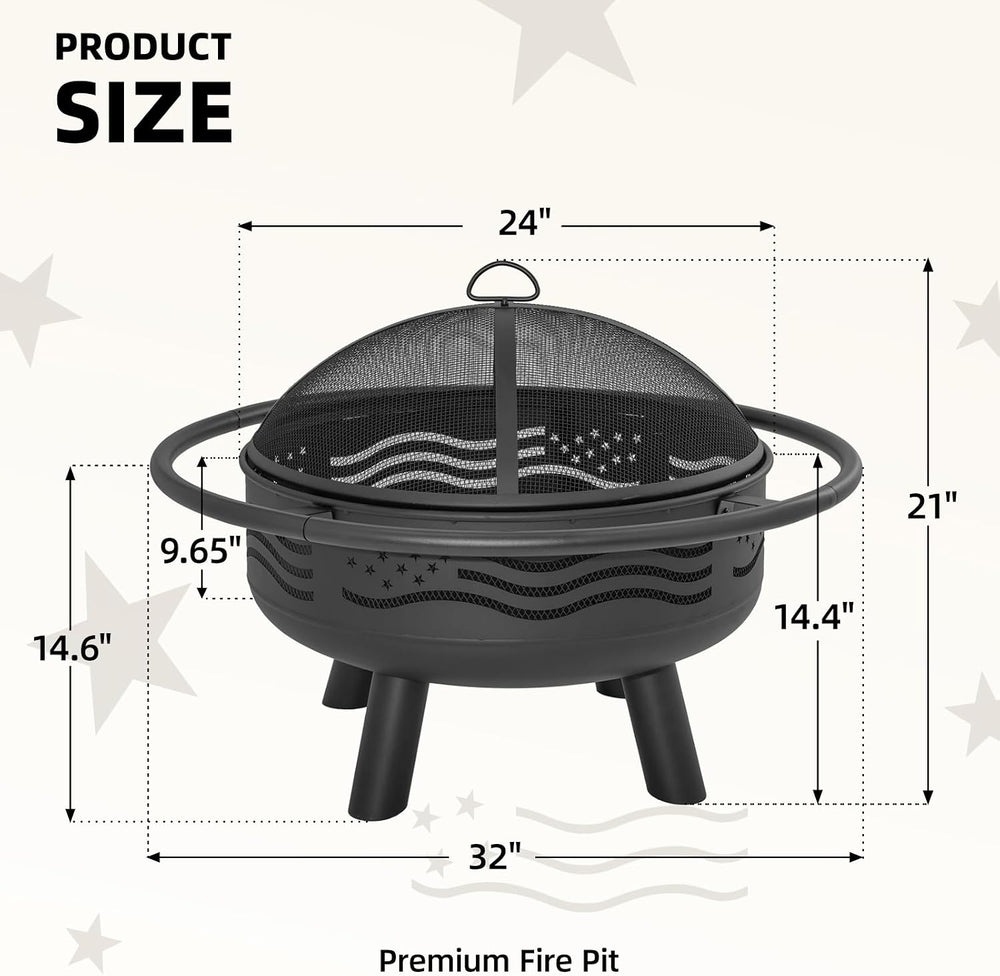 Breezz American Flag Wood-Burning Fire Pit, 32 in