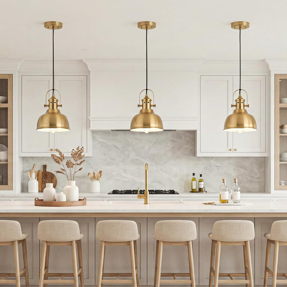 Farmhouse Small Pendant Lights Kitchen Island, Gold, 3 Pack
