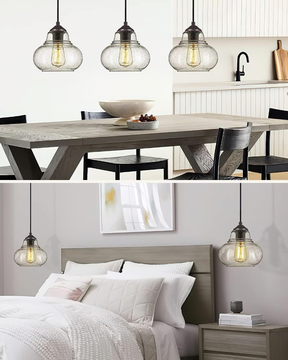 ELYONA 2 Pack Bubble Glass Pendant Lights, 8 Inch Vintage Hanging Lamp Seeded...